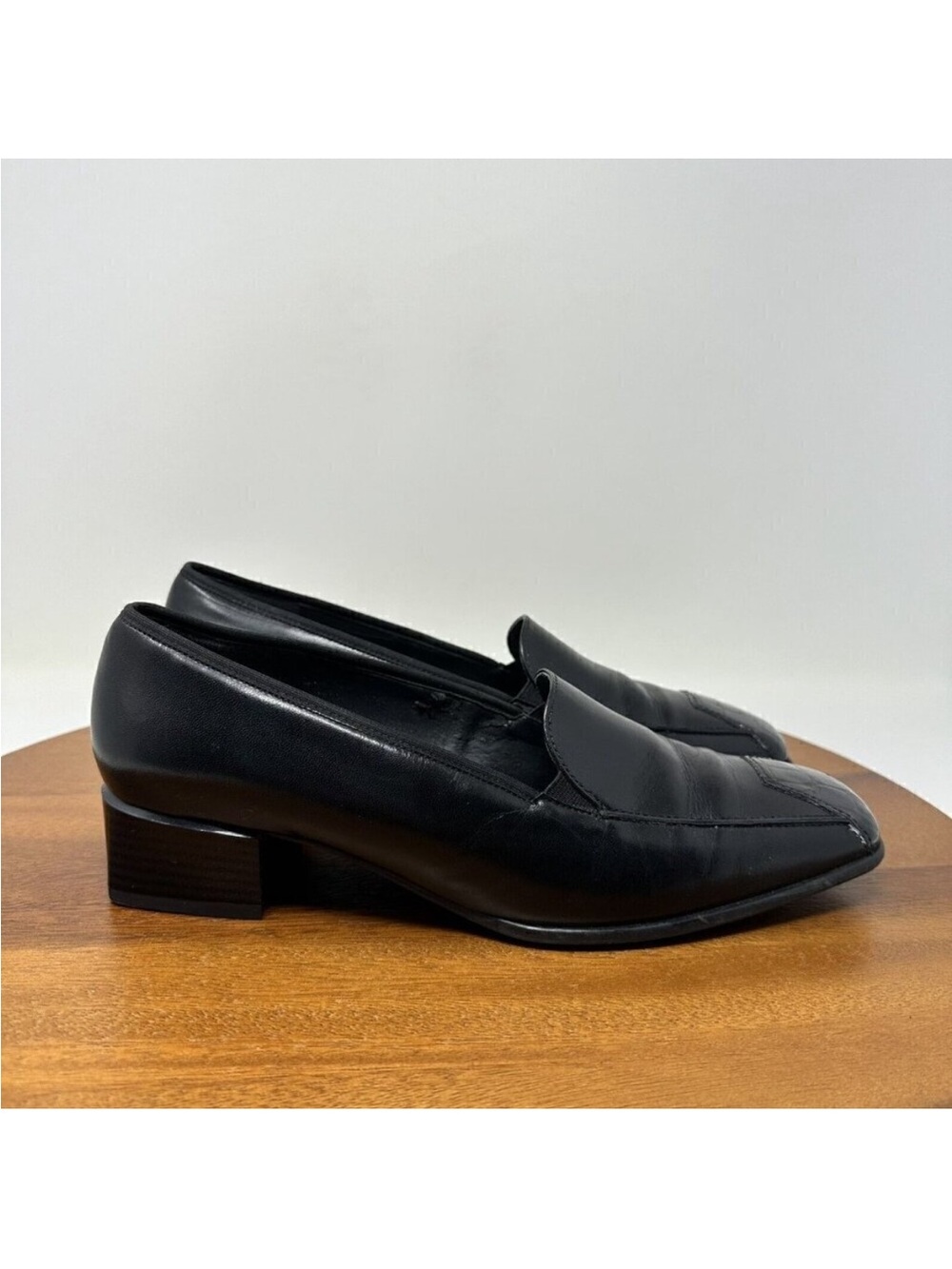 Jenny By ARA Black Square Toe Leather Low‎ Heel Pump Shoe Size 10 Width H